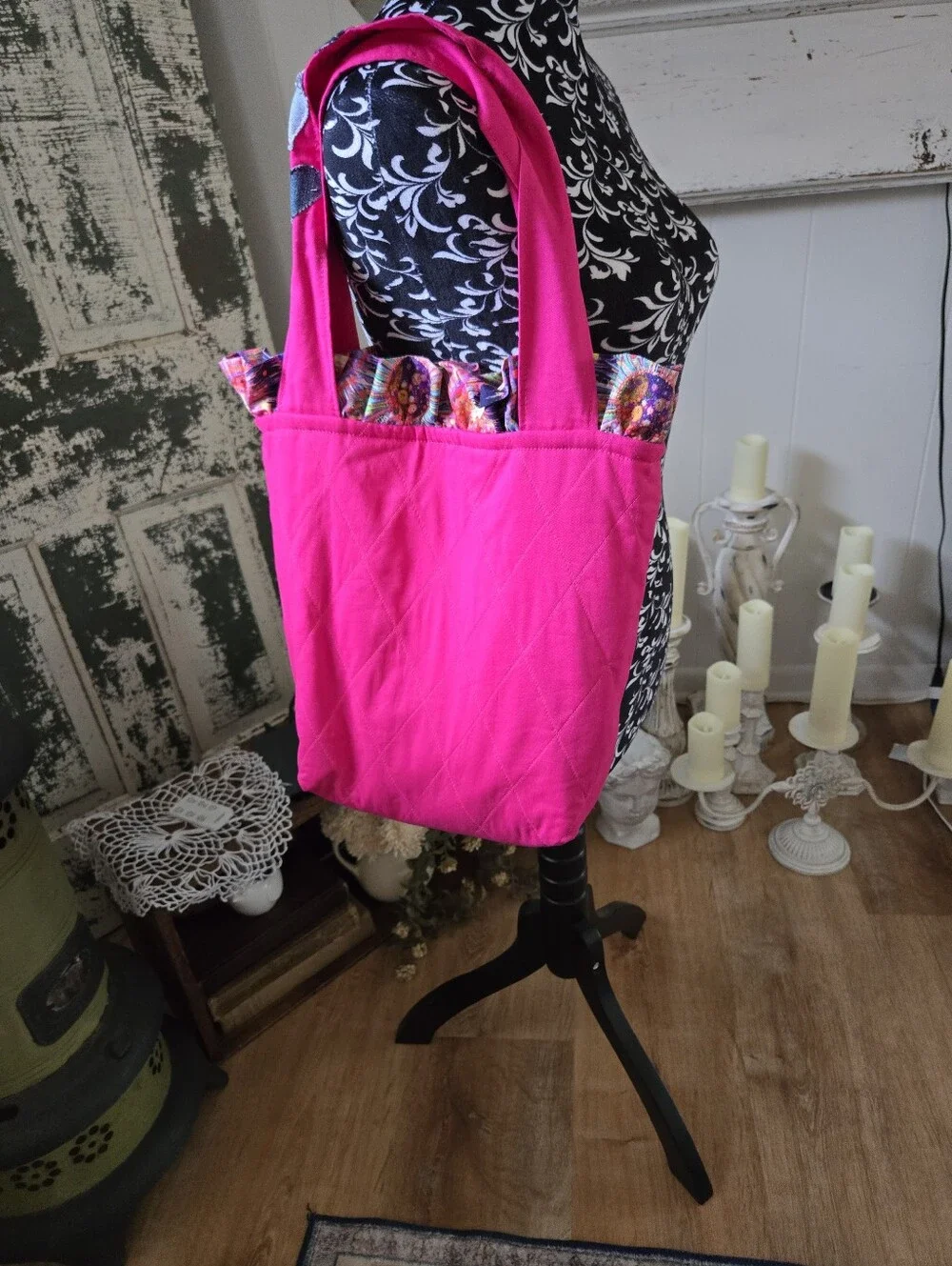 Bright Pink Llama Tote Bag with Heart Appliqués